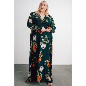 Baltic Born Women 2XL Olivia Maxi Dress Deep Topaz Floral V Neck Flowy Long Slee